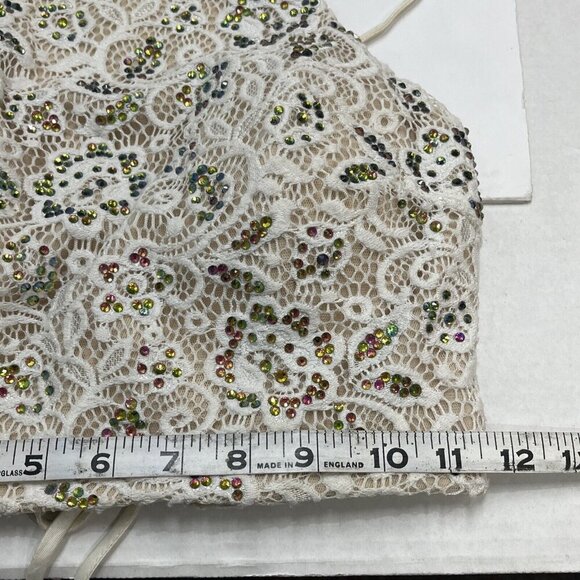 La‎ Femme 2 Piece Gown Womens 8 White Sequin Lace Halter Lace Up Slit Maxi Skirt - Picture 14 of 16